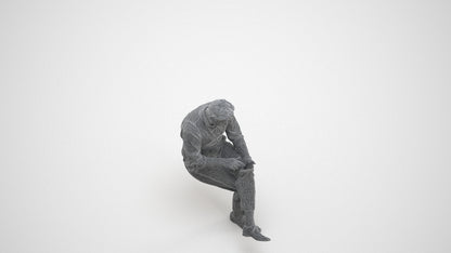 photogrammetry 3D man business sitting, realistic human model archviz FBX, wireframe three-quarter view
