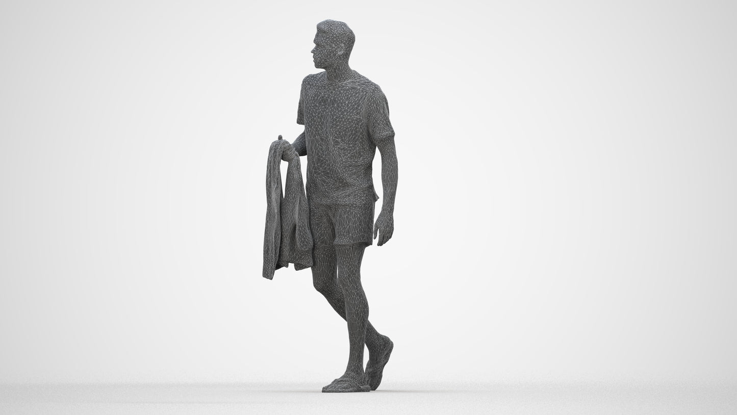 scanned 3D man walking, photogrammetry people for Enscape and V-Ray, wireframe back view