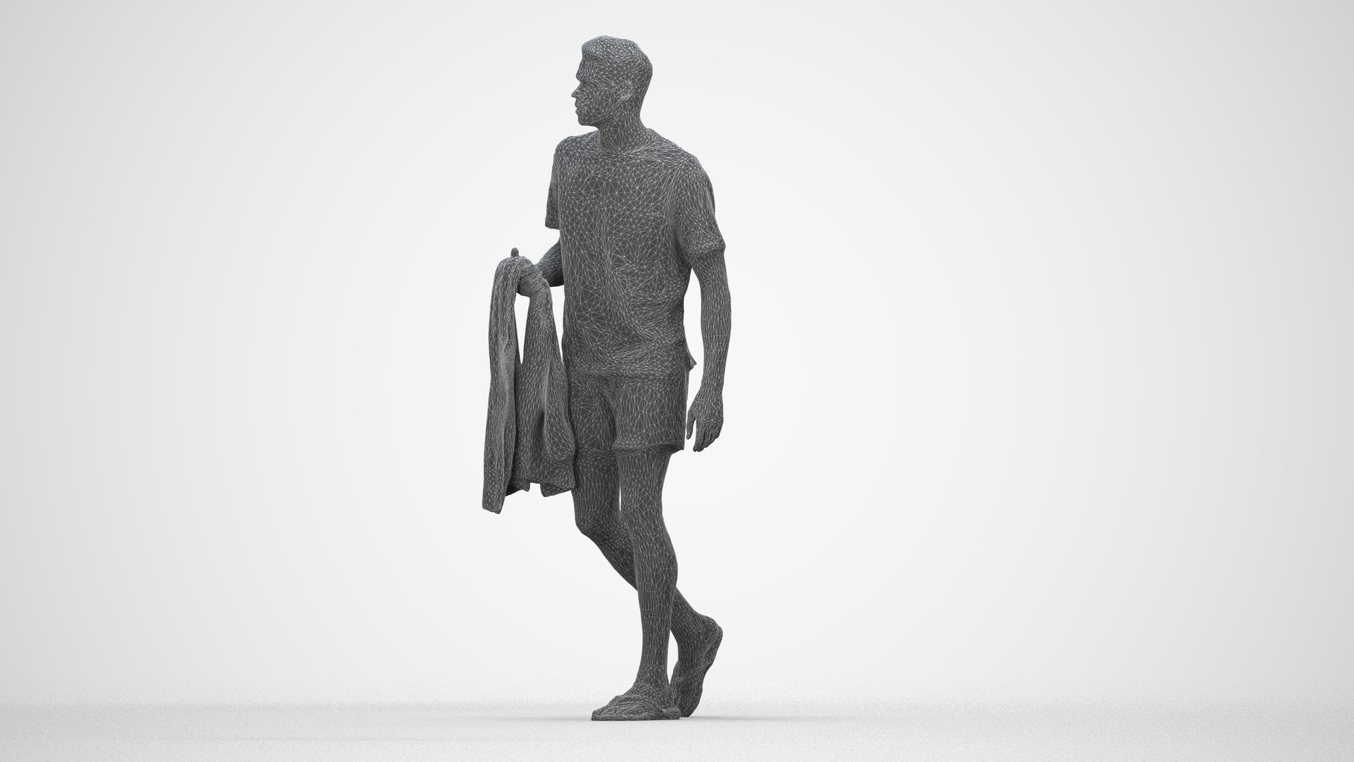scanned 3D man walking, photogrammetry people for Enscape and V-Ray, wireframe back view