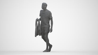 scanned 3D man walking, photogrammetry people for Enscape and V-Ray, wireframe back view