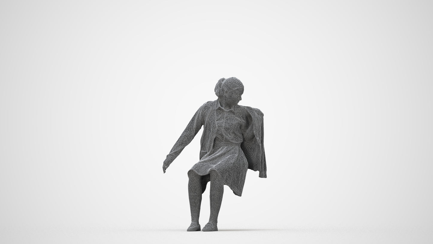 realistic 3D human girl kids, archviz people FBX OBJ for Blender, wireframe back view
