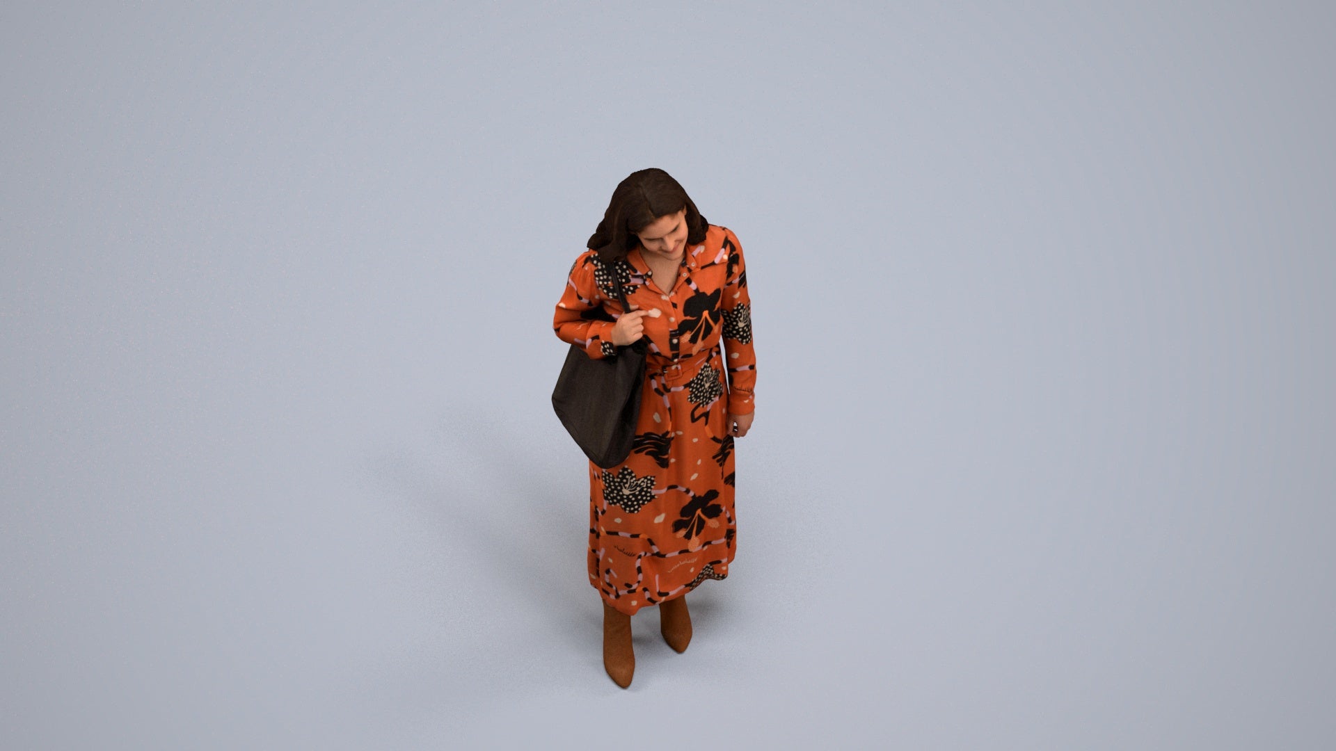 realistic 3D human woman casual standing, archviz people FBX OBJ for Blender, back view render