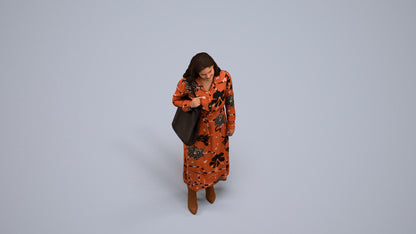 realistic 3D human woman casual standing, archviz people FBX OBJ for Blender, back view render