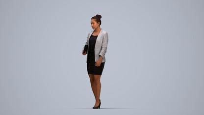 3D human model woman business, photogrammetry scanned person for archviz, top-down view render