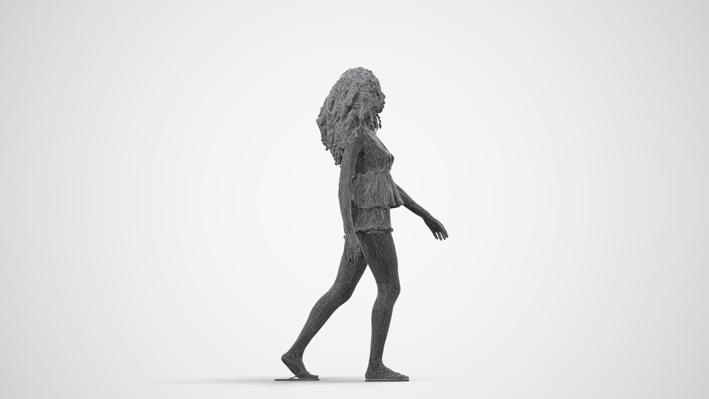 realistic 3D people woman casual walking, render-ready for V-Ray and Corona, FBX OBJ, wireframe side view