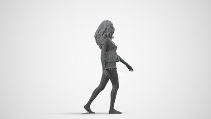 realistic 3D people woman casual walking, render-ready for V-Ray and Corona, FBX OBJ, wireframe side view