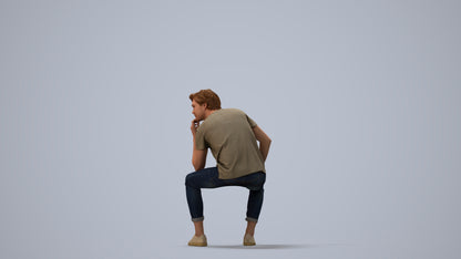 3D scanned man sitting casual, photorealistic archviz people for Enscape and SketchUp, three-quarter view render