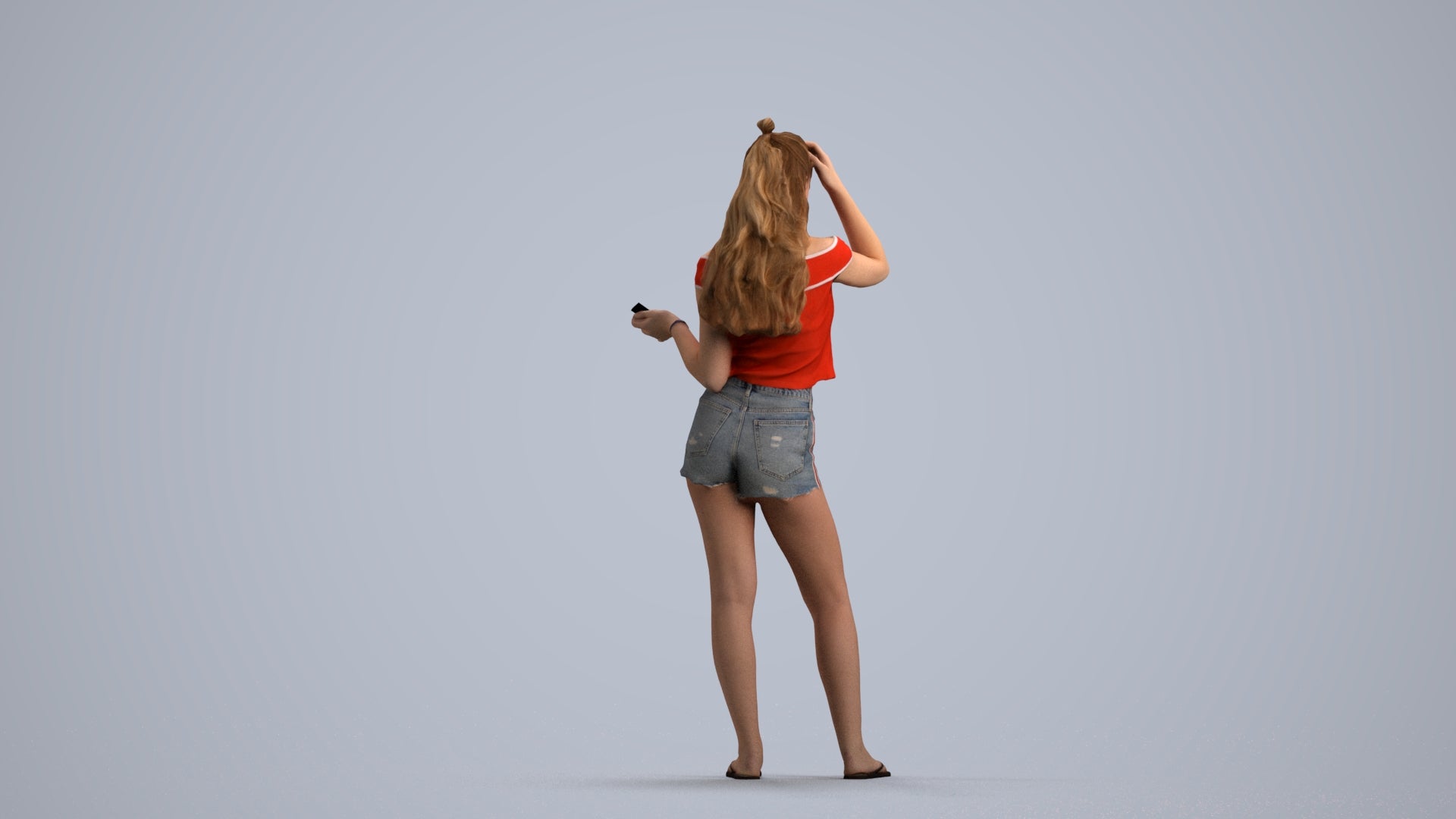 3D people model girl casual standing, scanned human for 3ds Max rendering, front view render