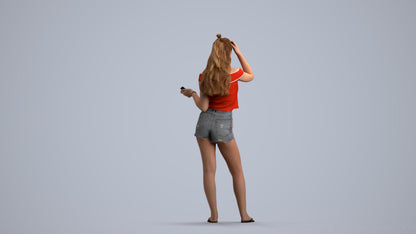 3D people model girl casual standing, scanned human for 3ds Max rendering, front view render