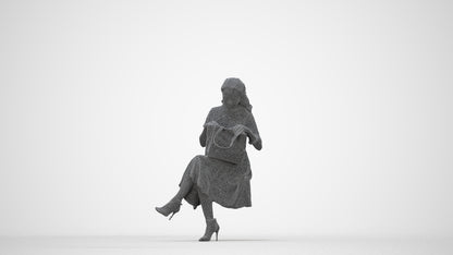 3D people model woman casual sitting, scanned human for 3ds Max rendering, wireframe back view