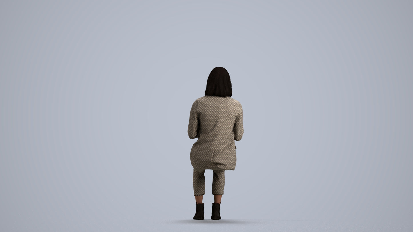 realistic 3D human woman business, archviz people FBX OBJ for Blender, front view render