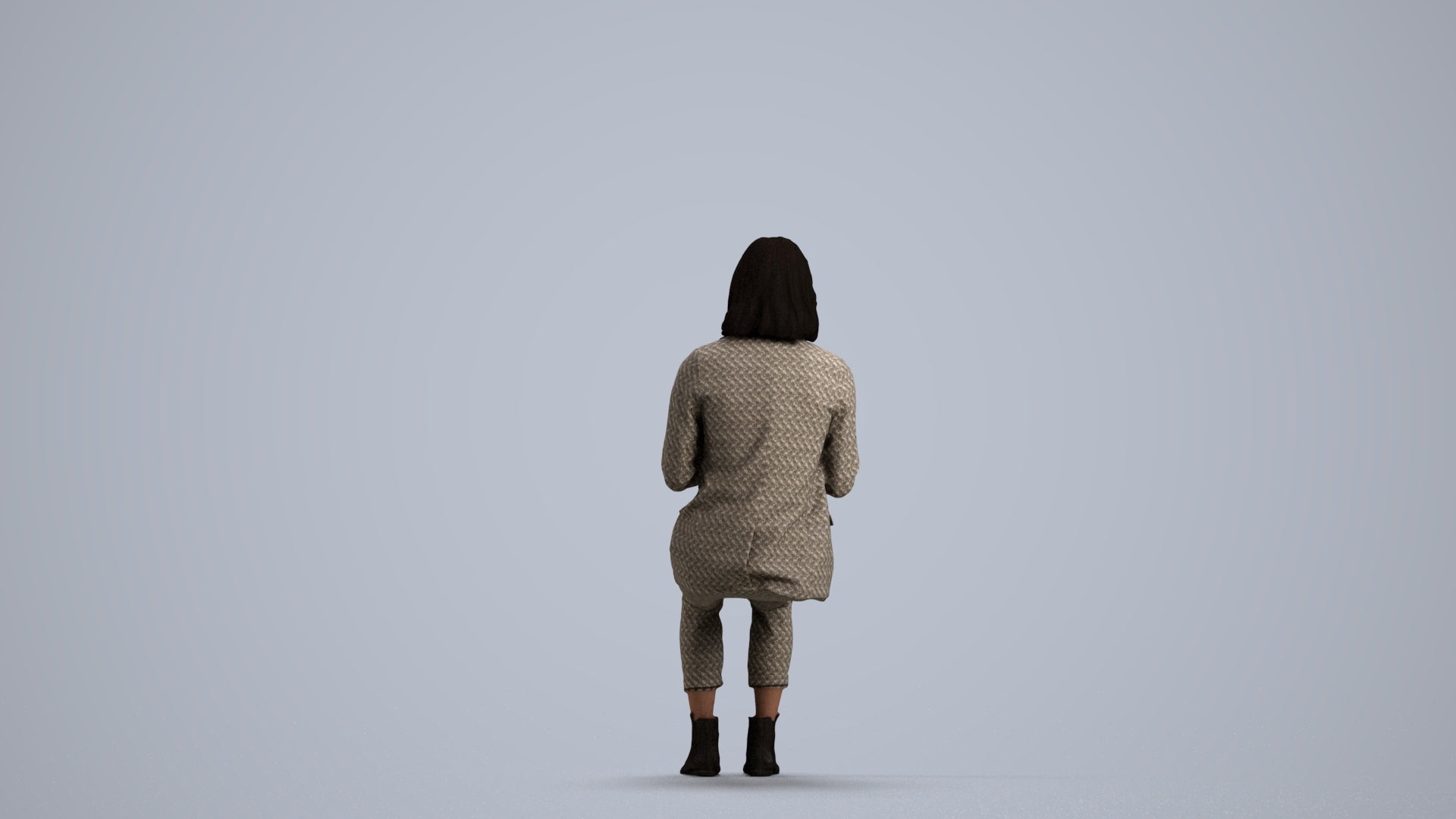 realistic 3D human woman business, archviz people FBX OBJ for Blender, front view render