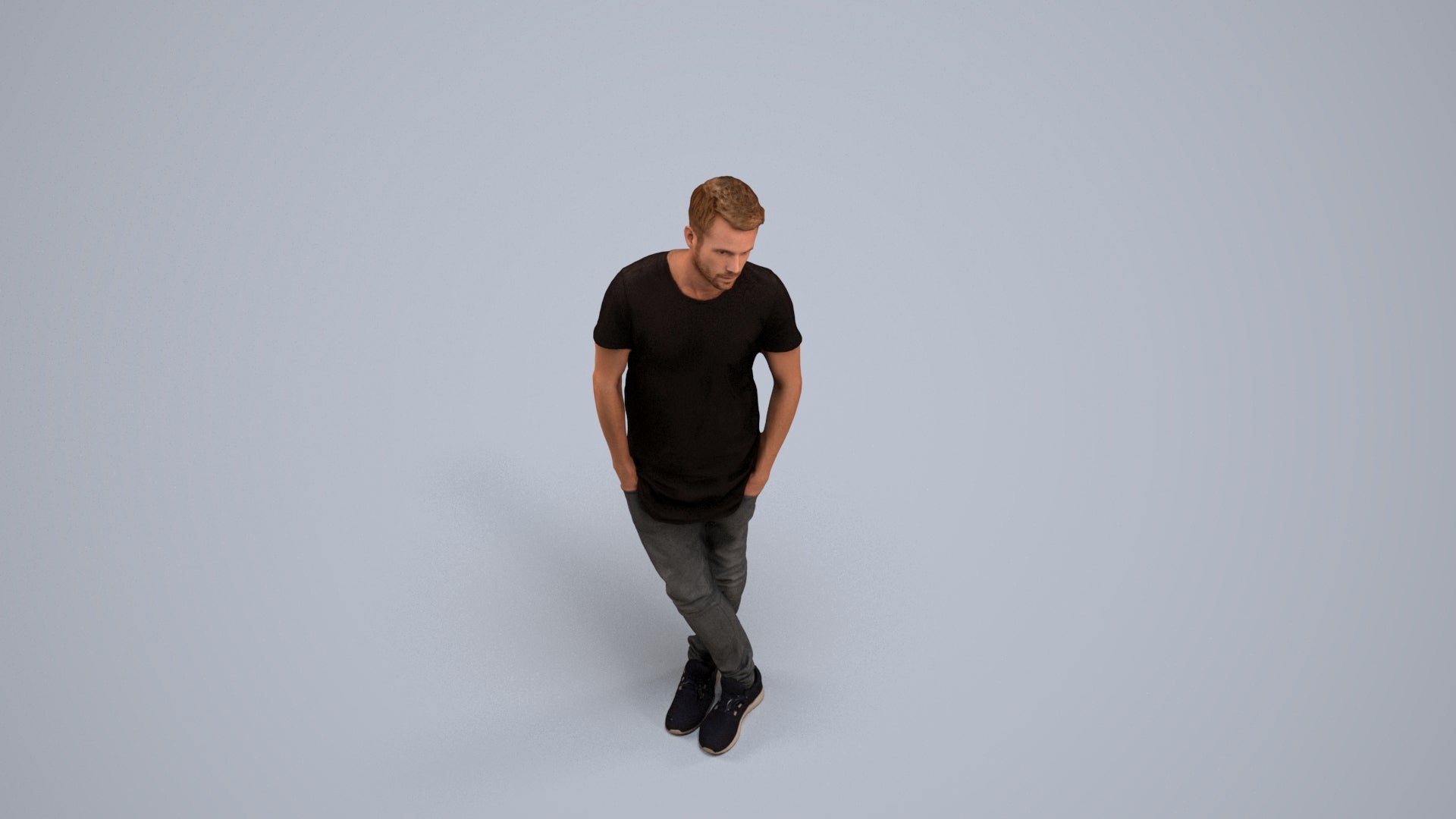 realistic 3D human man casual standing, archviz people FBX OBJ for Blender, back view render