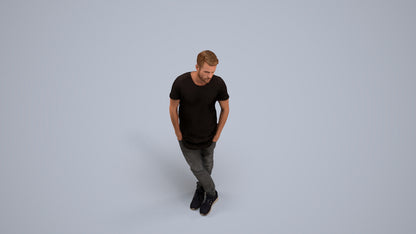 realistic 3D human man casual standing, archviz people FBX OBJ for Blender, back view render