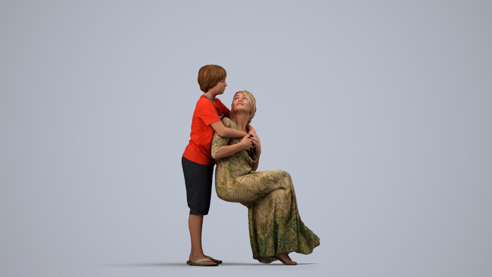 realistic 3D human girl casual kids, archviz people FBX OBJ for Blender, side view render