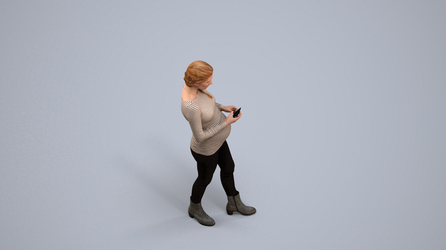 3D scanned woman standing casual, photorealistic archviz people for Enscape and SketchUp, back view render