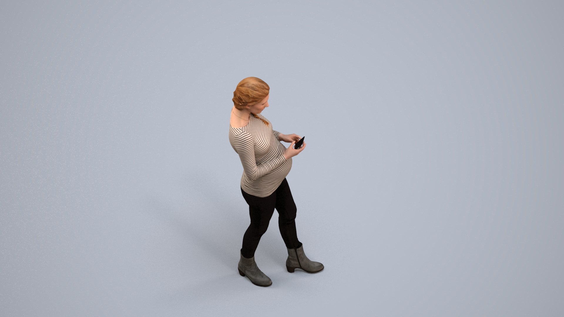 3D scanned woman standing casual, photorealistic archviz people for Enscape and SketchUp, back view render