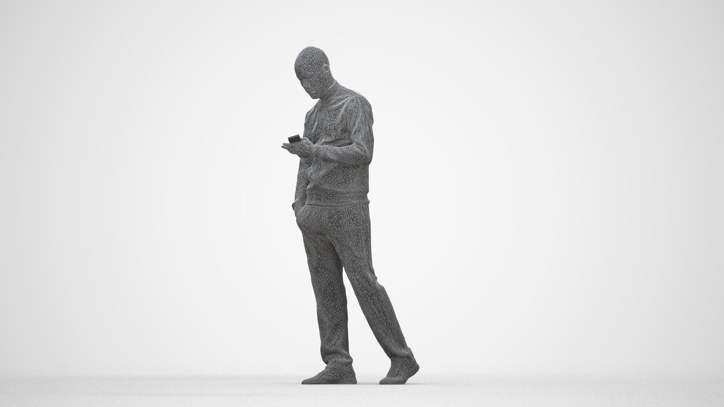 3D people model man walking, scanned human for 3ds Max rendering, wireframe back view