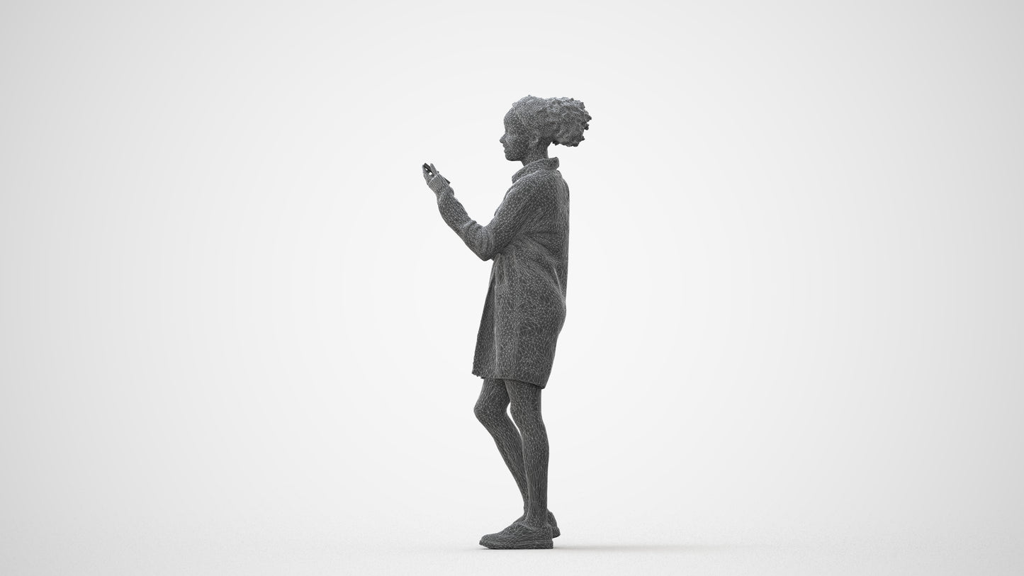 realistic 3D woman casual standing, scanned archviz people for Blender and 3ds Max, square thumbnail