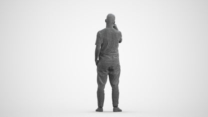 3D people model man casual standing, scanned human for 3ds Max rendering, wireframe front view