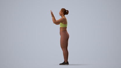 3D scanned woman sport, photorealistic archviz people for Enscape and SketchUp, three-quarter view render