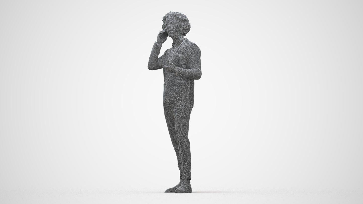 3D people model man business standing, scanned human for 3ds Max rendering, wireframe back view