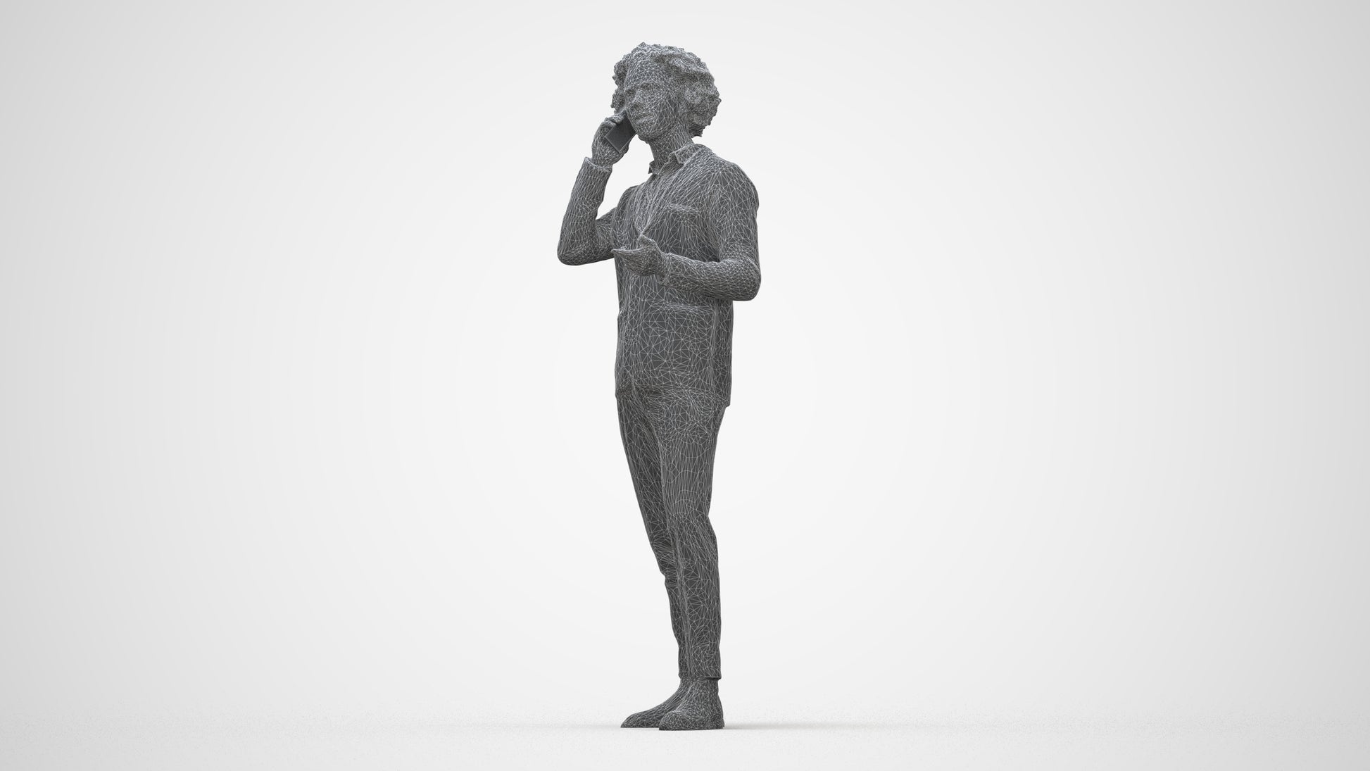 3D people model man business standing, scanned human for 3ds Max rendering, wireframe back view