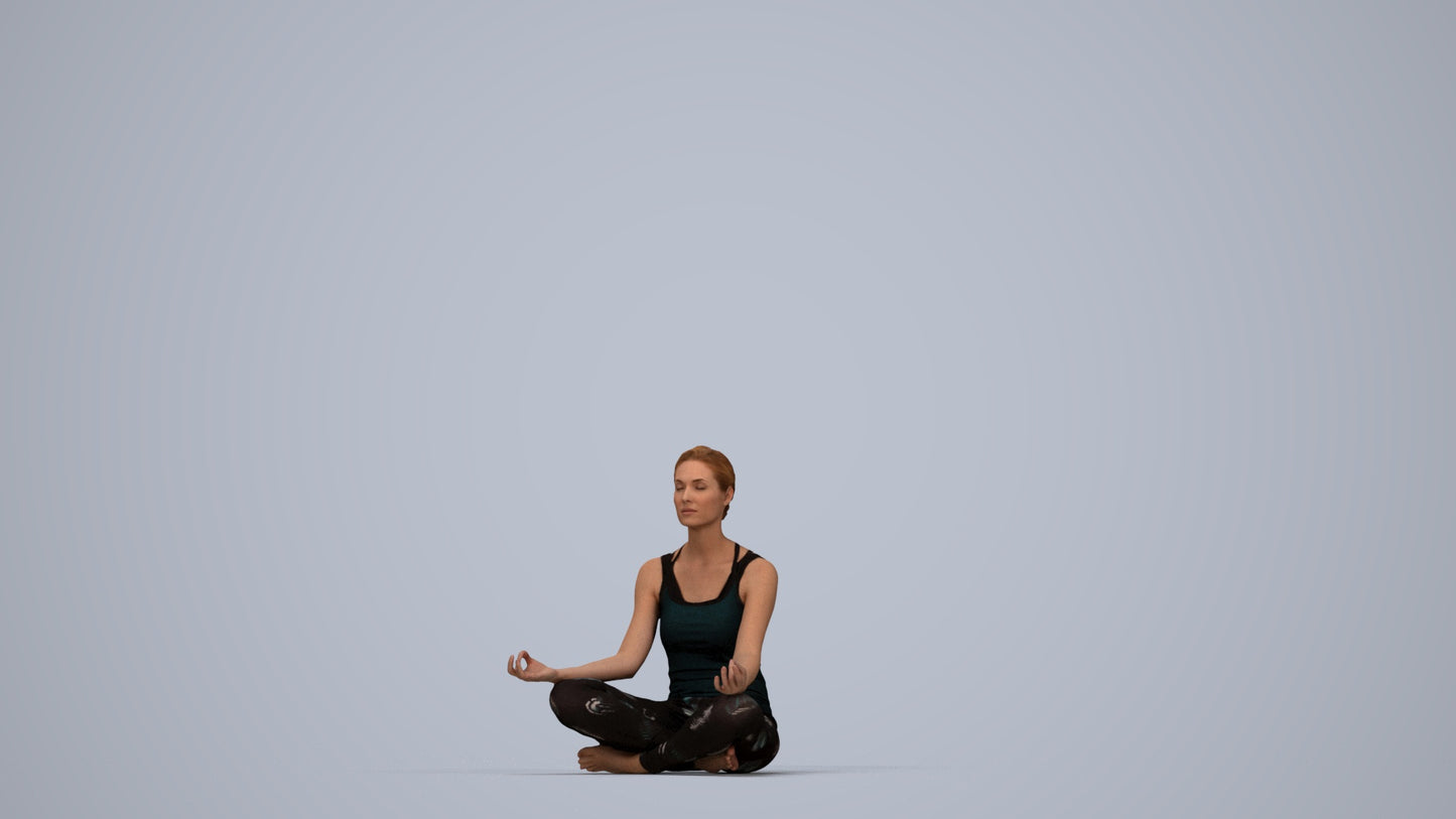 3D people model woman sport, scanned human for 3ds Max rendering, top-down view render