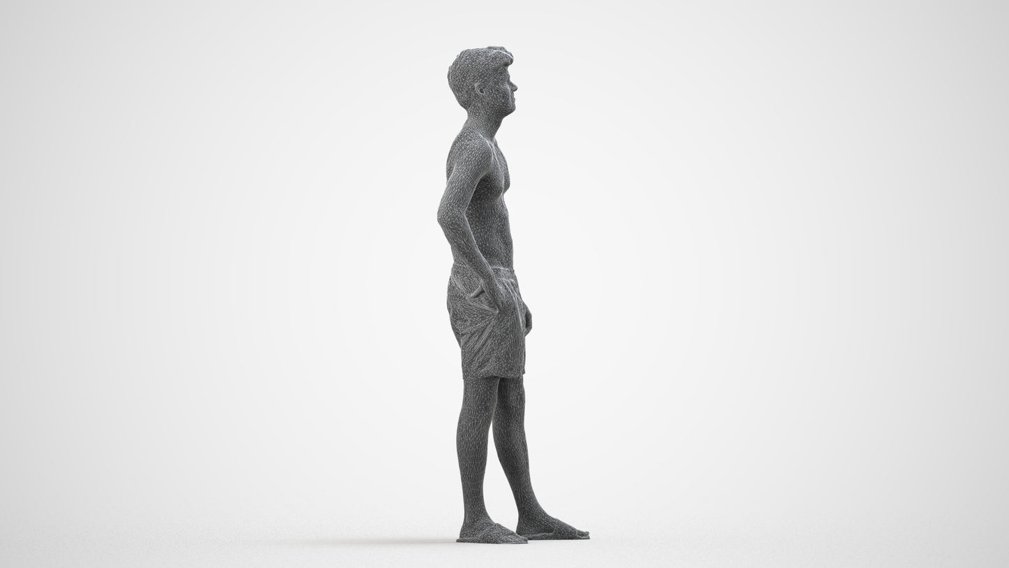 3D people model man pool, scanned human for 3ds Max rendering, wireframe side view