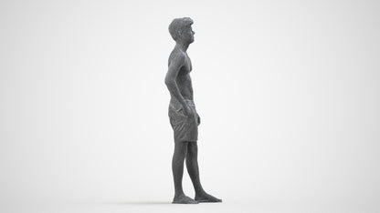 3D people model man pool, scanned human for 3ds Max rendering, wireframe side view