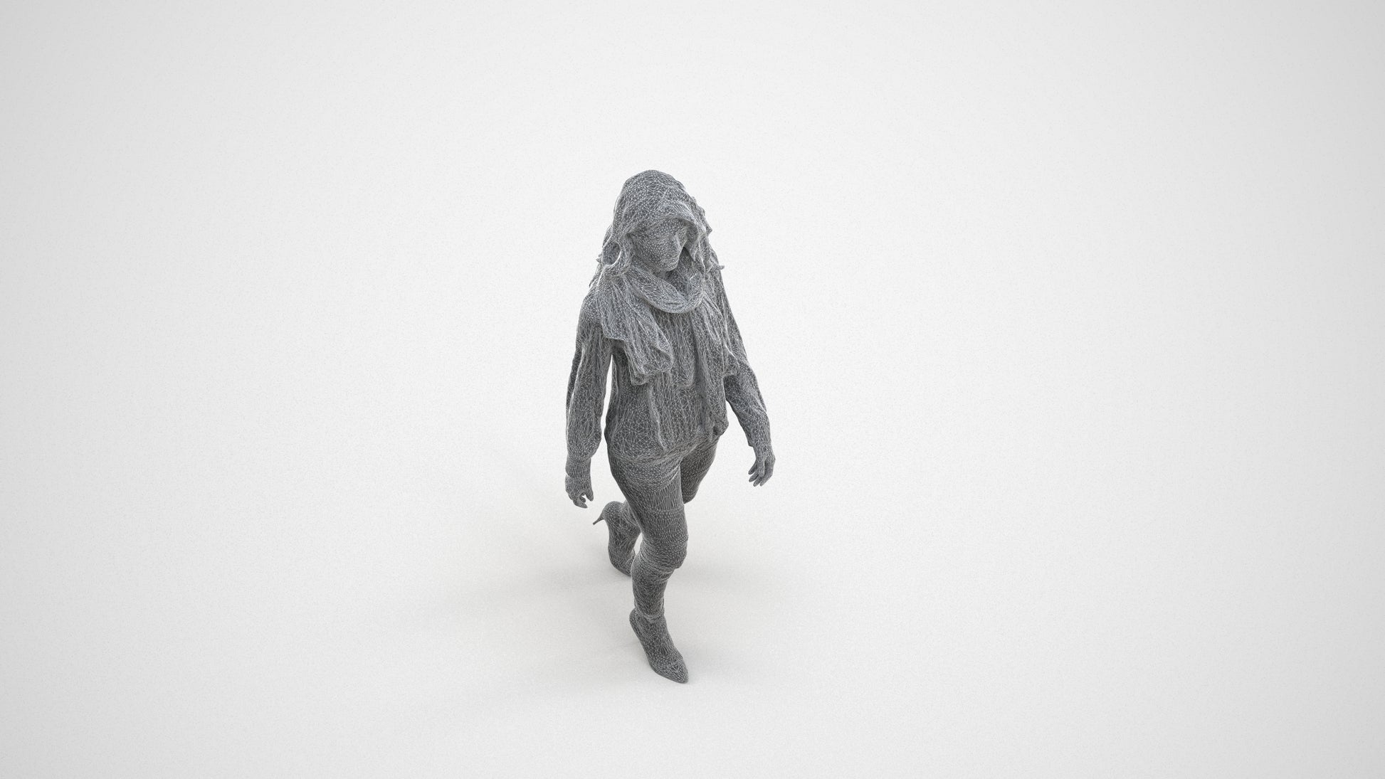 3D people model woman casual standing, scanned human for 3ds Max rendering, wireframe three-quarter view
