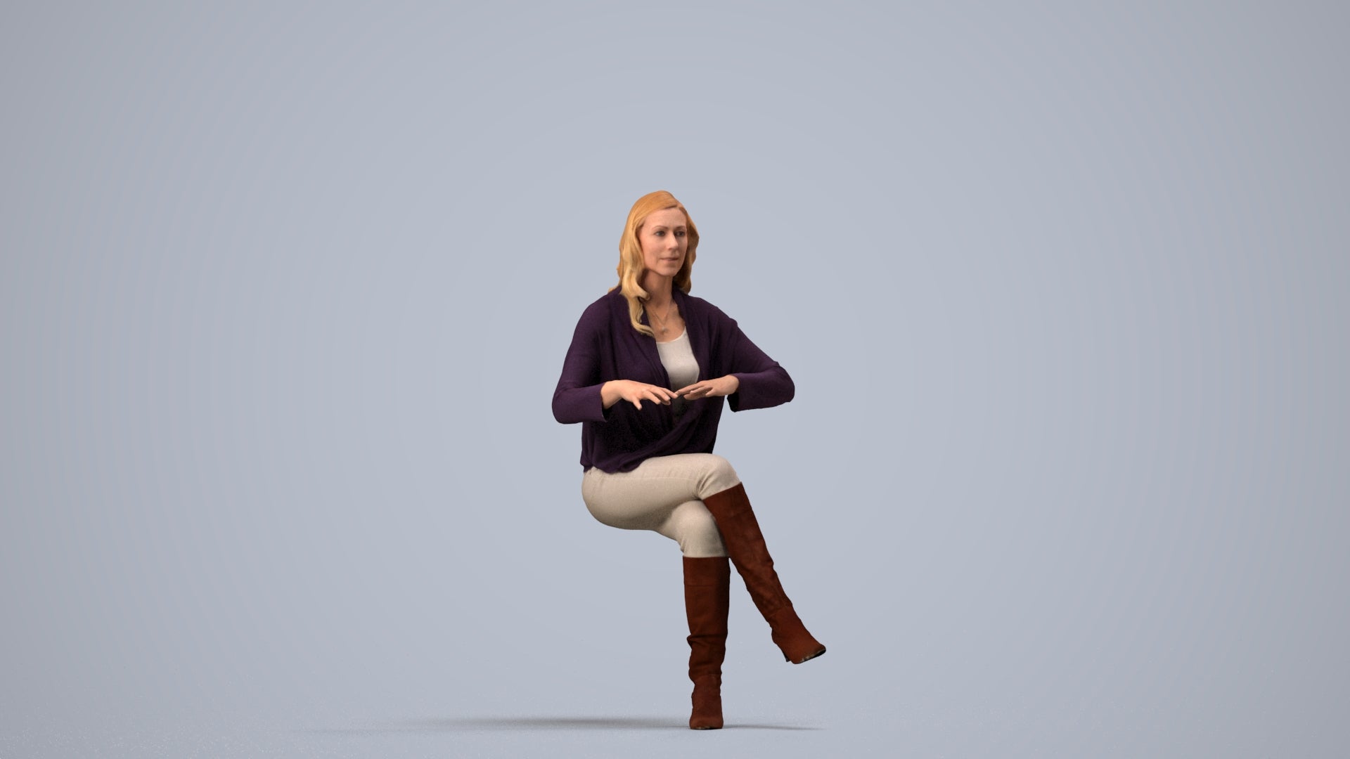 realistic 3D people woman business sitting, render-ready for V-Ray and Corona, FBX OBJ, side view render