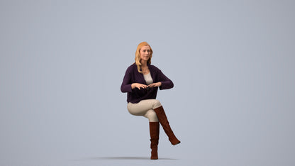 realistic 3D people woman business sitting, render-ready for V-Ray and Corona, FBX OBJ, side view render