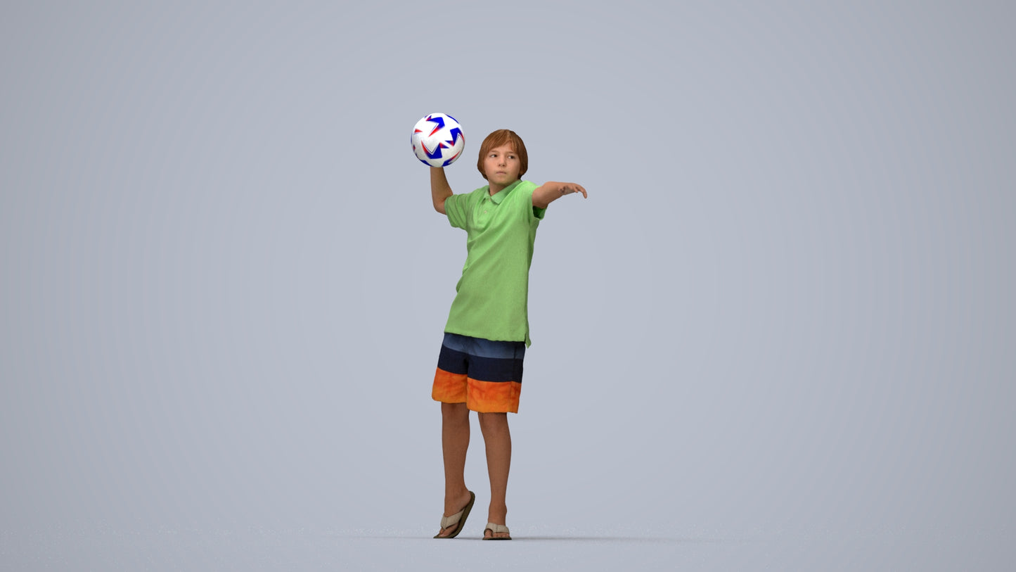 3D people model boy sport kids, scanned human for 3ds Max rendering, top-down view render