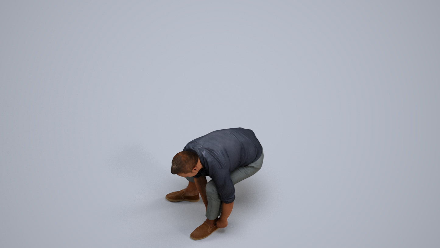 3D scanned man sitting casual, photorealistic archviz people for Enscape and SketchUp, back view render
