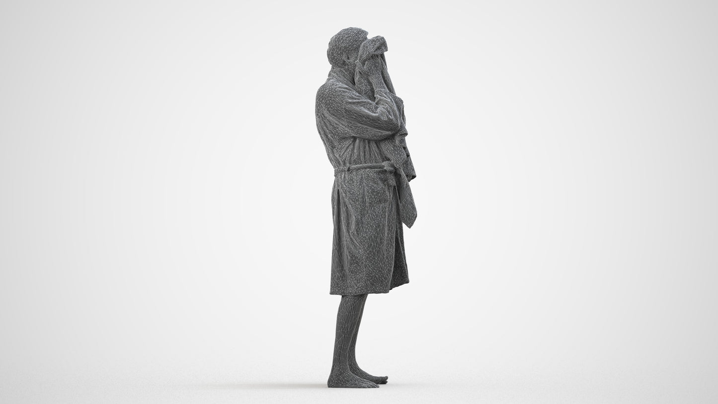 realistic 3D man bathroom, scanned archviz people for Blender and 3ds Max, wireframe side view