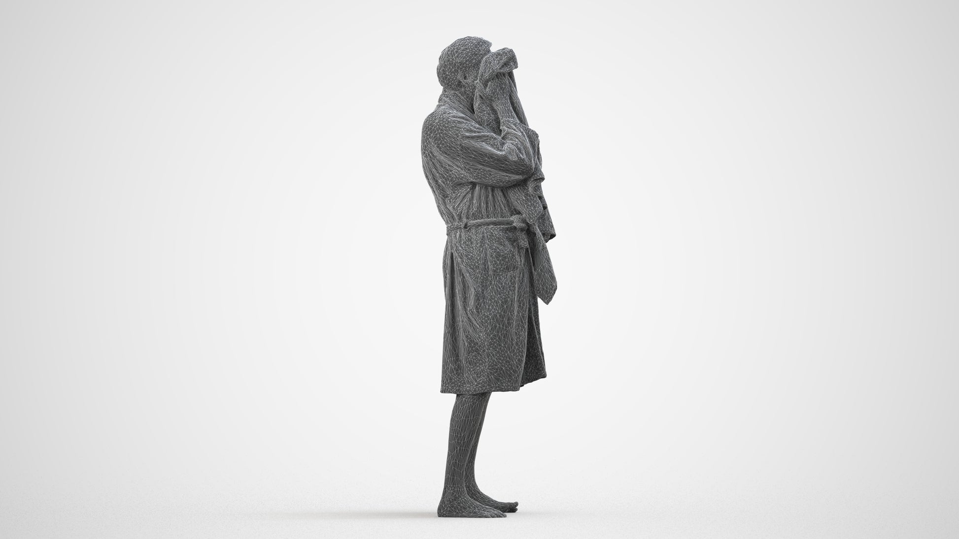 realistic 3D man bathroom, scanned archviz people for Blender and 3ds Max, wireframe side view