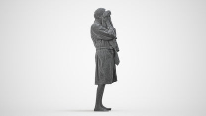 realistic 3D man bathroom, scanned archviz people for Blender and 3ds Max, wireframe side view