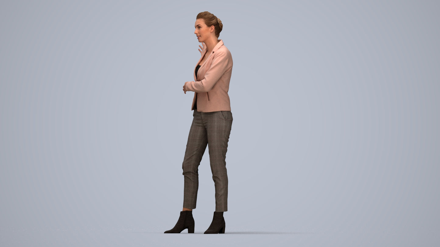 photogrammetry 3D woman business standing, realistic human model archviz FBX, top-down view render