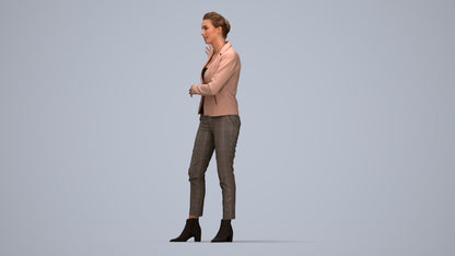 photogrammetry 3D woman business standing, realistic human model archviz FBX, top-down view render