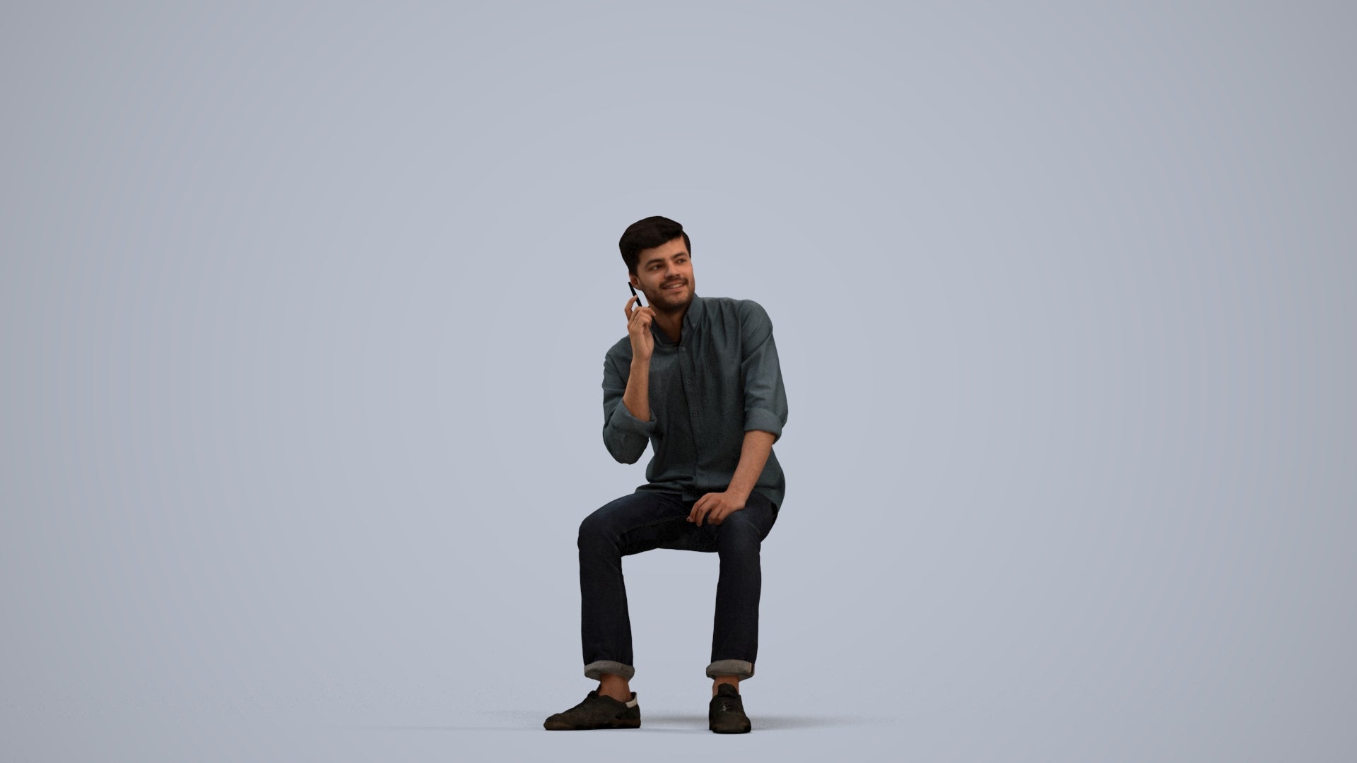 3D scanned man sitting casual, photorealistic archviz people for Enscape and SketchUp, standing pose render