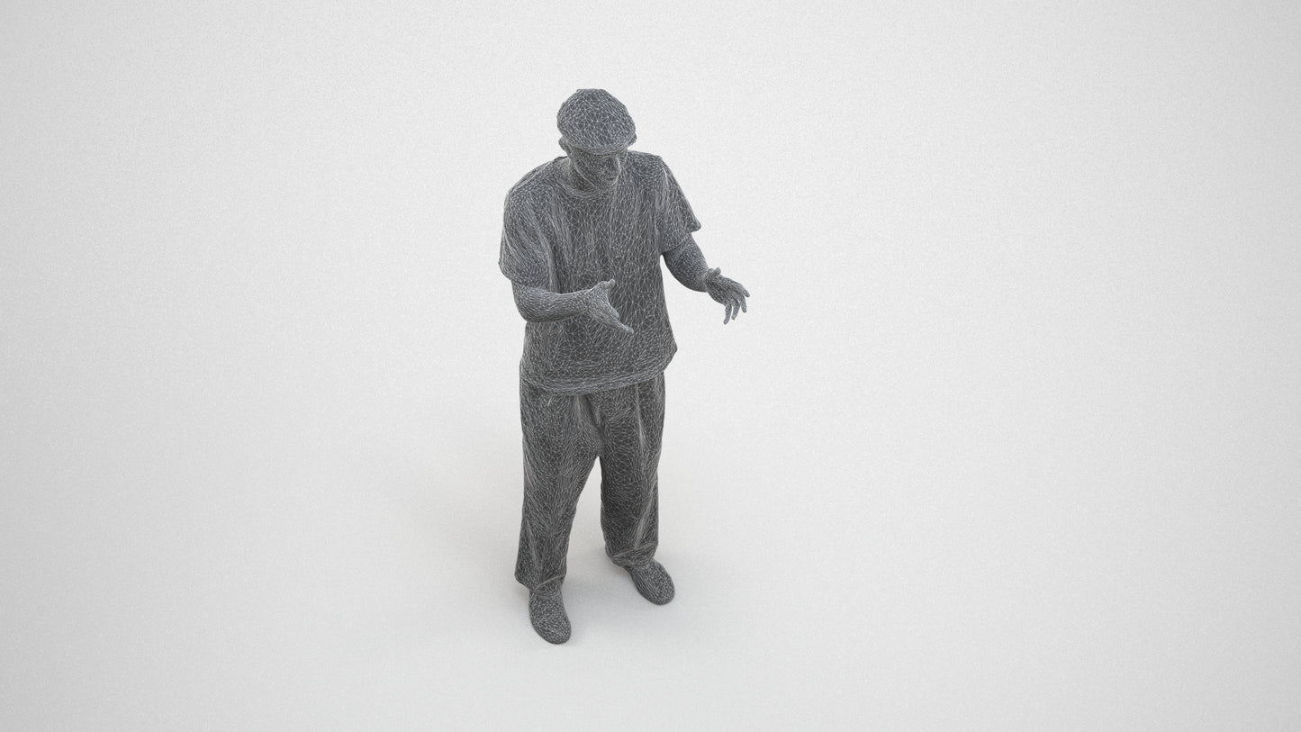 3D people model man casual standing, scanned human for 3ds Max rendering, wireframe three-quarter view