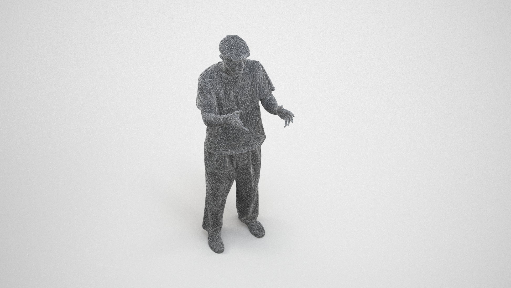 3D people model man casual standing, scanned human for 3ds Max rendering, wireframe three-quarter view