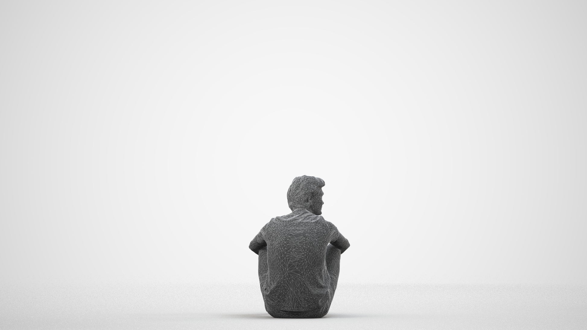 3D human model man casual pool, photogrammetry scanned person for archviz, wireframe side view