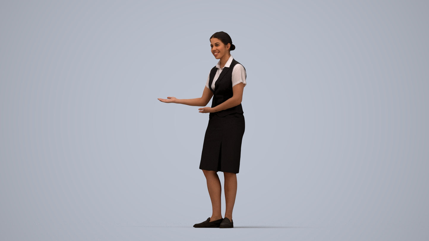 3D scanned woman hospitality, photorealistic archviz people for Enscape and SketchUp, top-down view render