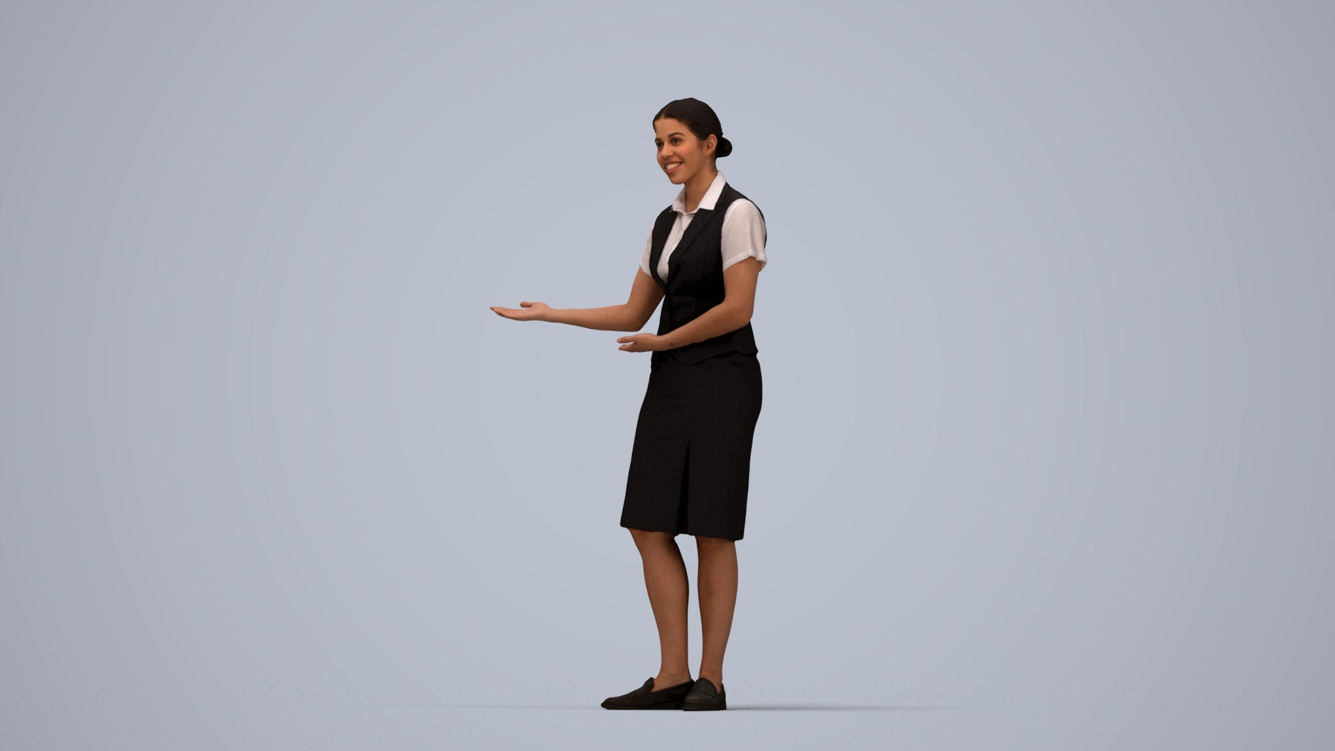 3D scanned woman hospitality, photorealistic archviz people for Enscape and SketchUp, top-down view render