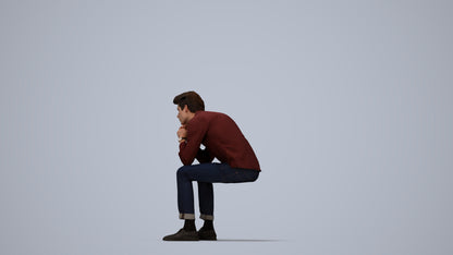 3D people model man casual sitting, scanned human for 3ds Max rendering, top-down view render
