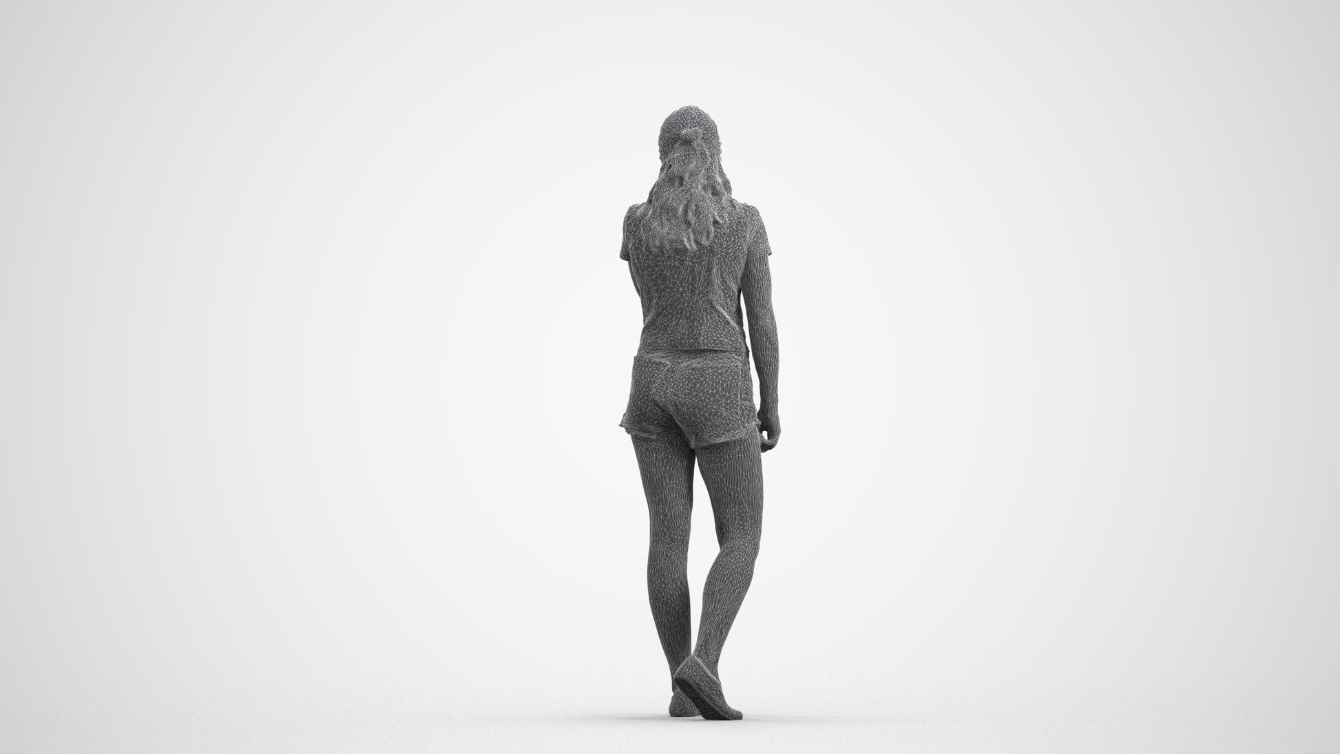 3D people model girl casual standing, scanned human for 3ds Max rendering, wireframe front view