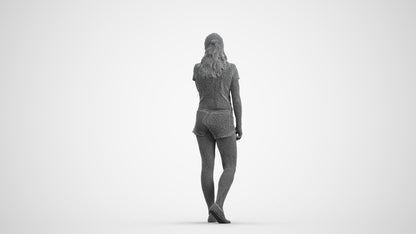 3D people model girl casual standing, scanned human for 3ds Max rendering, wireframe front view