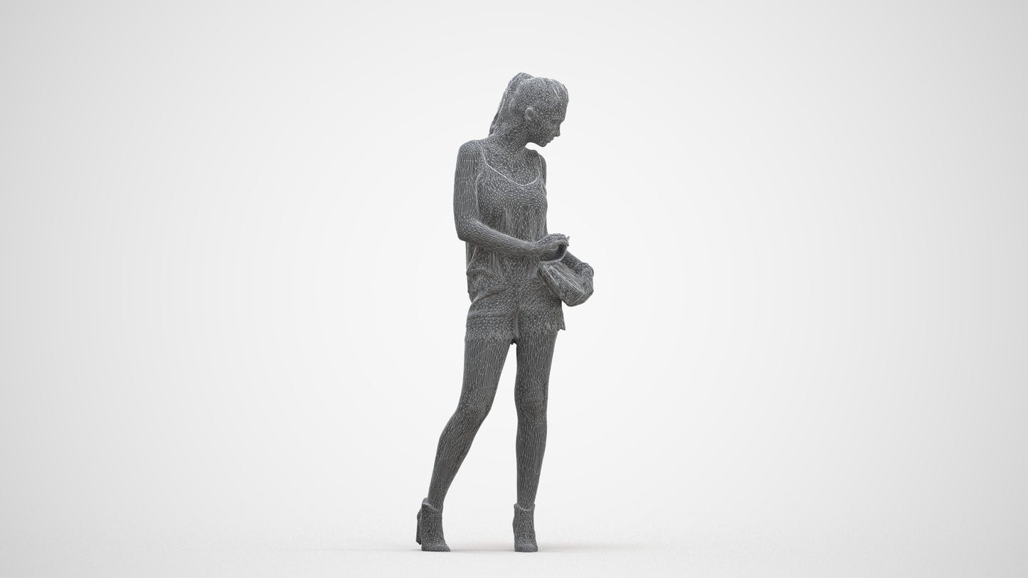 3D people model girl casual standing, scanned human for 3ds Max rendering, three-quarter front view render